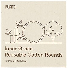 Purito Inner Green Reusable Cotton Rounds 10 vnt.