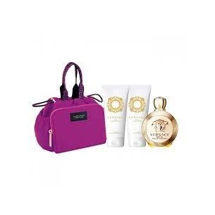 Versace Eros Pour Femme rinkinys EDP 100 ml, kūno losijonas 100 ml, dušo želė 100 ml ir kosmetinė