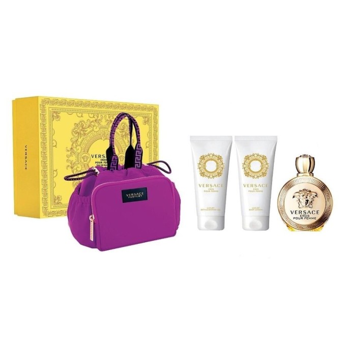 Versace Eros Pour Femme rinkinys EDP 100 ml, kūno losijonas 100 ml, dušo želė 100 ml ir kosmetinė