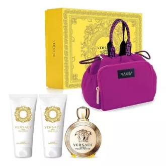 Versace Eros Pour Femme rinkinys EDP 100 ml, kūno losijonas 100 ml, dušo želė 100 ml ir kosmetinė