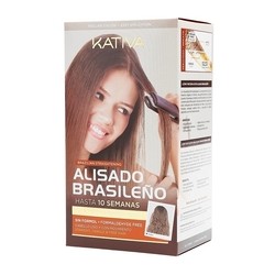 Kativa Brazilian Straightening Brunette Kit - rinkinys plaukams tiesinti su keratinu, 225 ml
