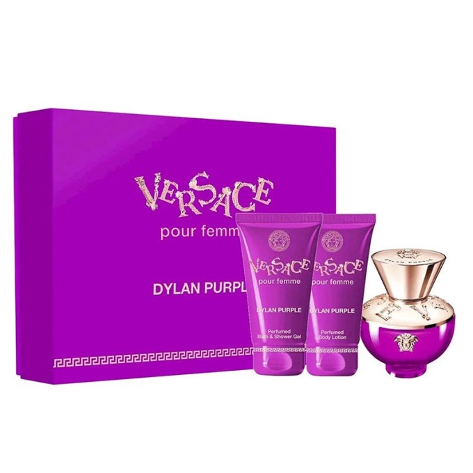 Versace Dylan Purple dovanų rinkinys – EDP 50 ml, kūno losjonas 50 ml ir dušo želė 50 ml