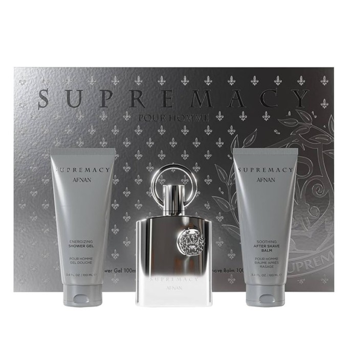 Afnan Supremacy Silver Dovanų rinkinys EDP 100 ml, dušo želė 100 ml ir balsamas po skutimosi100 ml