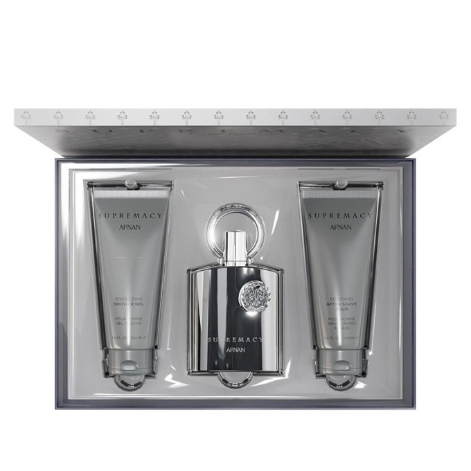 Afnan Supremacy Silver Dovanų rinkinys EDP 100 ml, dušo želė 100 ml ir balsamas po skutimosi100 ml