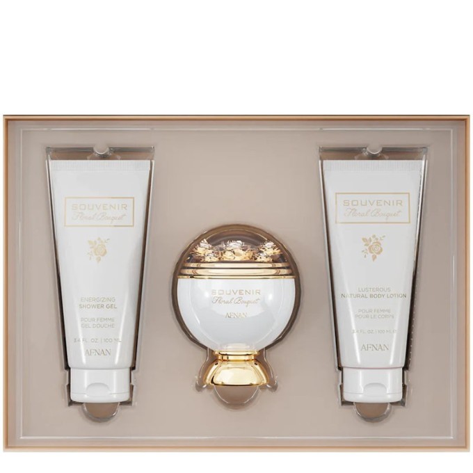 Afnan Souvenir Floral Bouquet dovanų rinkinys – EDP 100 ml, dušo želė 100 ml ir kūno losjonas 100 ml