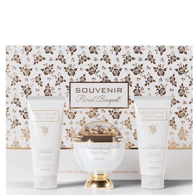 Afnan Souvenir Floral Bouquet dovanų rinkinys – EDP 100 ml, dušo želė 100 ml ir kūno losjonas 100 ml