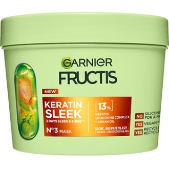 GARNIER Fructis Keratin Sleek Mask - Kaukė sausiems ir slenkantiems plaukams, 370 ml
