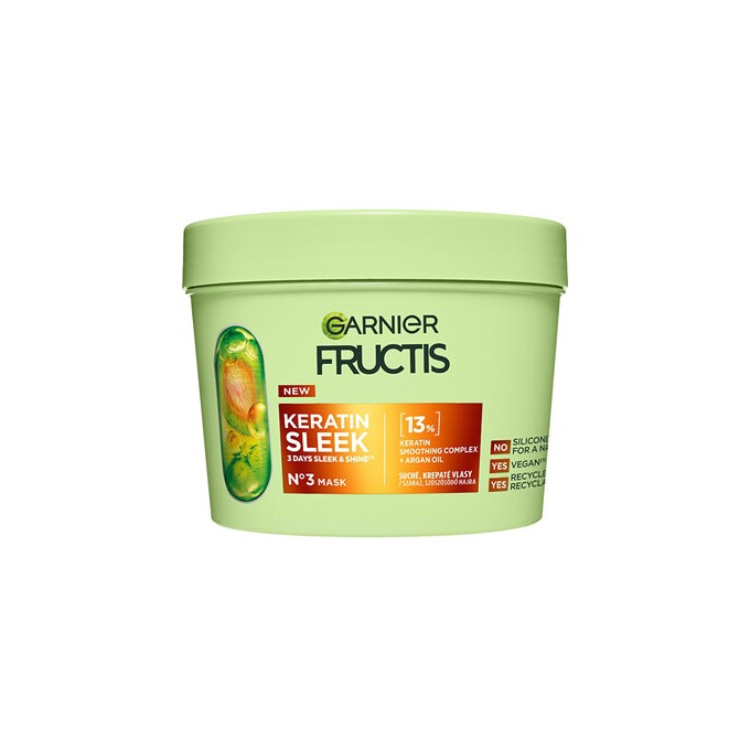 GARNIER Fructis Keratin Sleek Mask - Kaukė sausiems ir slenkantiems plaukams, 370 ml