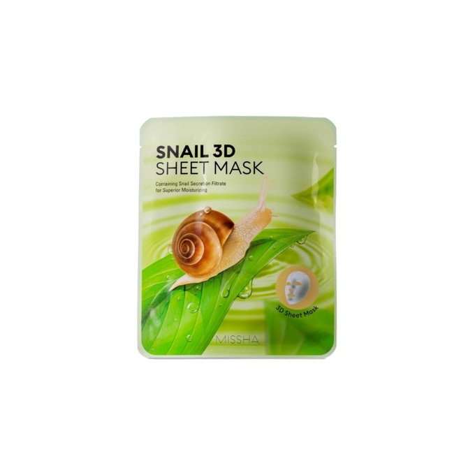 Missha Snail 3D Sheet Mask - veido kaukė drėkinamieji kremai su sraigių ekstraktu, 23 g