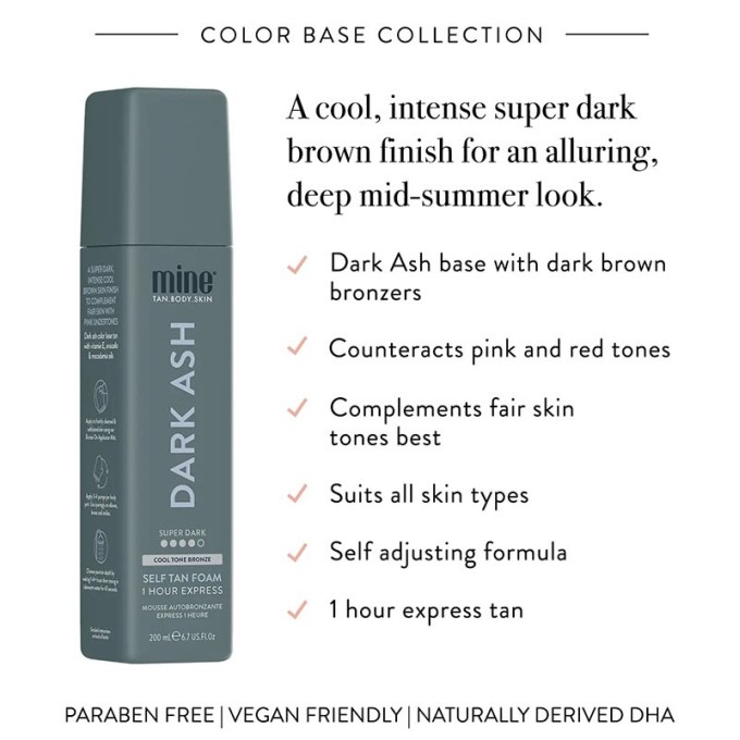 Minetan Dark Ash Self-Tan Foam - savaiminio įdegio putos tamsiai rudam atspalviui, 200 ml