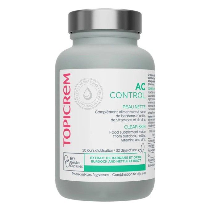 Topicrem AC Control Clear Skin - maisto papildas probleminei odai, linkusiai į spuogus, 60 vnt.