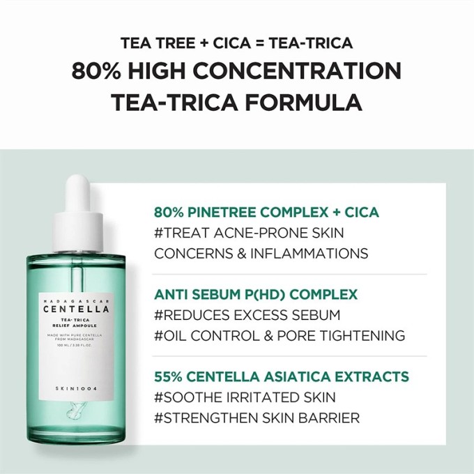 SKIN1004 Madagascar Centella Tea-Trica Relief Ampoule - veido serumas probleminei, aknės paveiktai