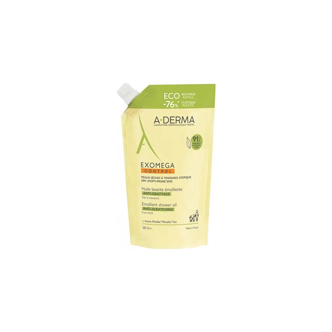 A-Derma Exomega Control Emollient Shower Oil - minkštinamojo dušo aliejaus užpildas sausai odai