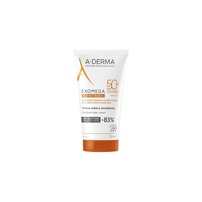 A-Derma Exomega Control Emollient Solar Cream SPF 50+ - minkštinantis apsauginis kremas, 150 ml