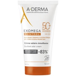 A-Derma Exomega Control Emollient Solar Cream SPF 50+ - minkštinantis apsauginis kremas, 150 ml