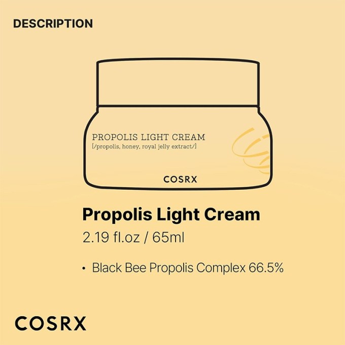 COSRX Propolis Light Cream - drėkinamasis odos kremas su propoliu, 65 ml