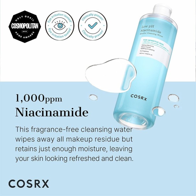 COSRX Niacinamide Micellar Cleansing Water - kasdienis švelnus veido prausiklis, 400 ml