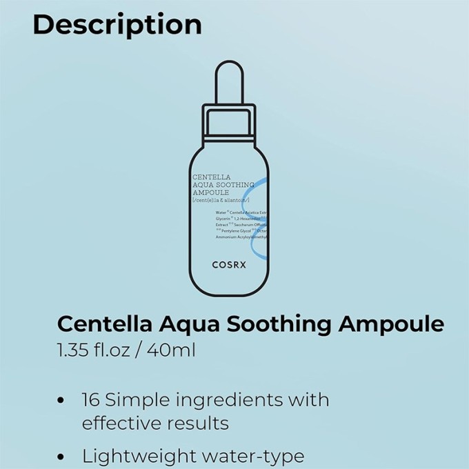 COSRX Hydrium Centella Aqua Soothing Ampoule - raminamasis kasdienis odos serumas, 40 ml