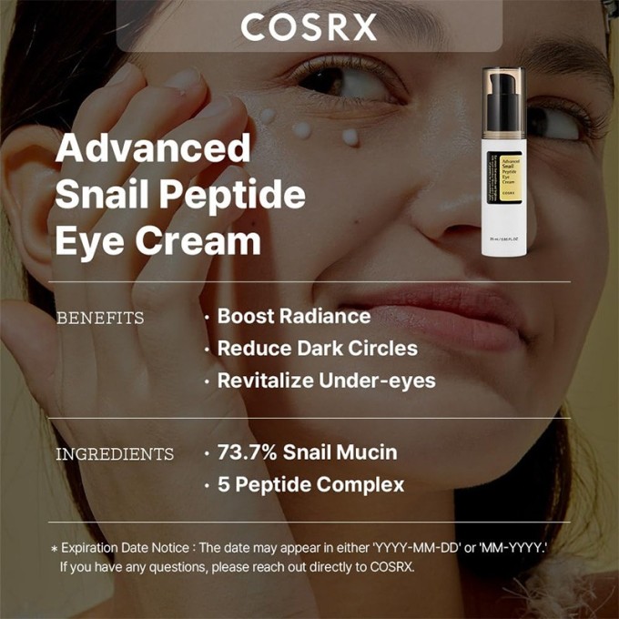 COSRX Advanced Snail Peptide Eye Cream - drėkinamasis ir maitinamasis paakių kremas su peptidais