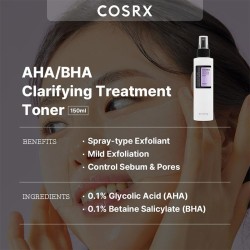 COSRX AHA/BHA Clarifying Treatment Toner - rūgštimis šveičiamasis tonikas, 150 ml