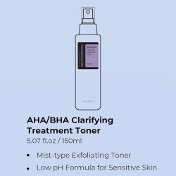 COSRX AHA/BHA Clarifying Treatment Toner - rūgštimis šveičiamasis tonikas, 150 ml
