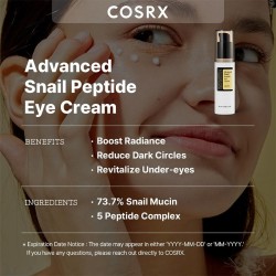 COSRX Advanced Snail Peptide Eye Cream - drėkinamasis ir maitinamasis paakių kremas su peptidais