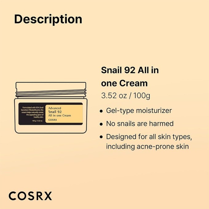 COSRX Advanced Snail 92 All in One Cream - lengvas drėkinamasis kremas, 100 g