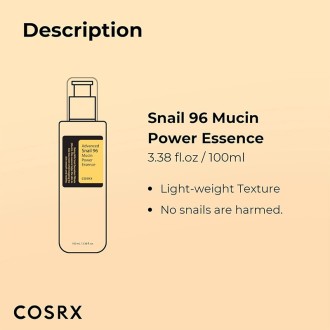 COSRX Advanced Snail 96 Mucin Power Essence - drėkinamasis veido serumas, 100 ml 2