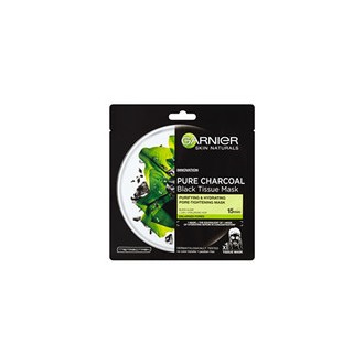 GARNIER Black Textile Mask with Seaweed Extract Pure Charcoal Skin Natura l s (Black Tissue Mask)
