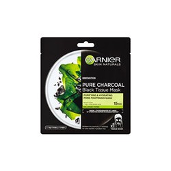 GARNIER Black Textile Mask with Seaweed Extract Pure Charcoal Skin Natura l s (Black Tissue Mask)