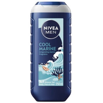Nivea Men Cool Marine 3 in 1 Shower Gel - Dušo želė odai ir plaukams, 250 ml
