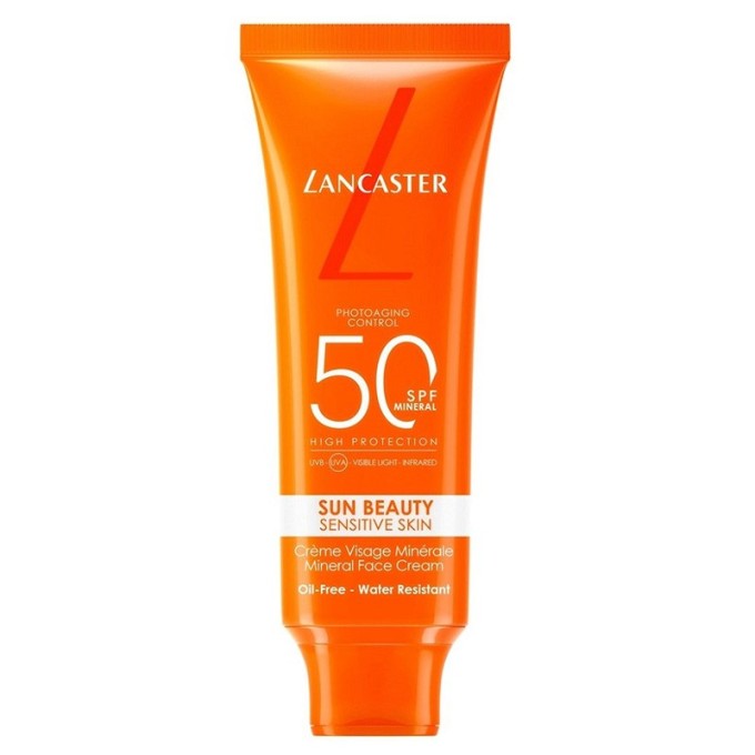 Lancaster Sun Beauty Sensitive Skin Mineral Face Cream SPF50 - apsauginis kremas veidui, į spuogus