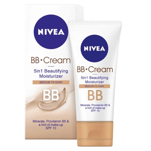 Nivea BB Cream SPF 10 Moisturizer 5in1 beautifying - drėkinamasis BB kremas, 50 ml - Medium to Dark
