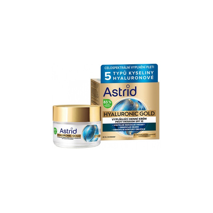 Astrid Hyaluronic Gold Cream SPF 10 - Vyplňující denní krém proti vráskám se zlatými proteiny 50 ml