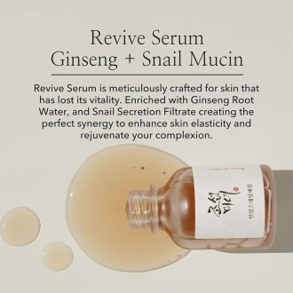 Beauty of Joseon Ginseng + Snail Mucin Revive Serum - drėkinamasis peptidinis veido serumas, 30 ml 2
