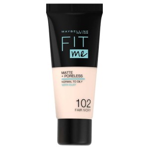 Maybelline Fit Me! Matte & Poreless Make-Up - matinis makiažo pagrindas - 102 Fair Ivory