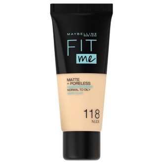 Maybelline Fit Me! Matte & Poreless Make-Up - matinis makiažo pagrindas - 118 Nude