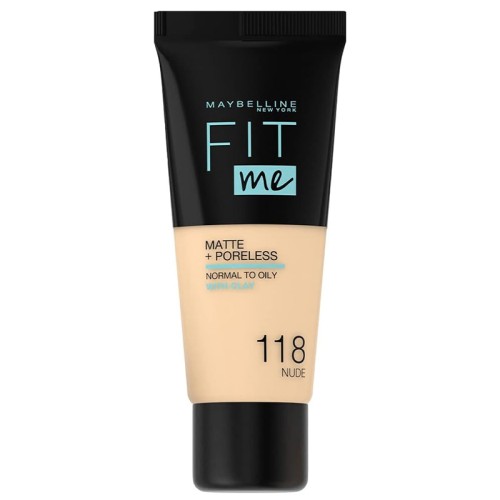 Maybelline Fit Me! Matte & Poreless Make-Up - matinis makiažo pagrindas - 118 Nude