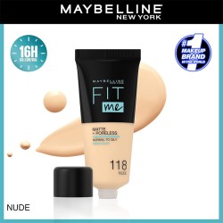 Maybelline Fit Me! Matte & Poreless Make-Up - matinis makiažo pagrindas - 118 Nude