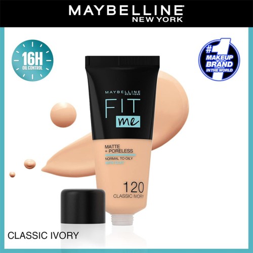Maybelline Fit Me! Matte & Poreless Make-Up - matinis makiažo pagrindas - 120 Classic Ivory