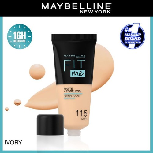 Maybelline Fit Me! Matte & Poreless Make-Up - matinis makiažo pagrindas - 115 Ivory