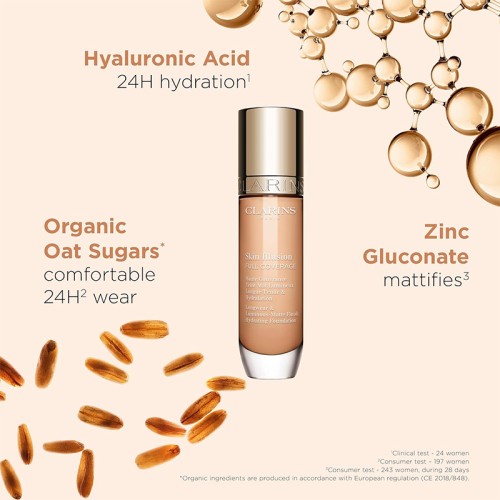 Clarins Skin Illusion Full Coverage Hydrating Foundation - makiažo pagrindas, 30 ml - 108W