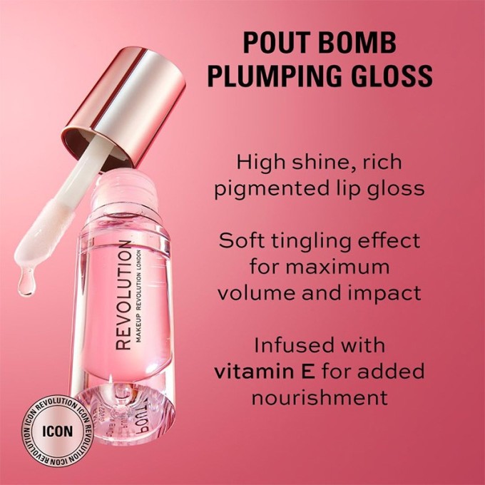 Makeup Revolution Pout Bomb Plumping Lip Gloss - lūpų blizgesys, 4.6 ml - Peachy Coral