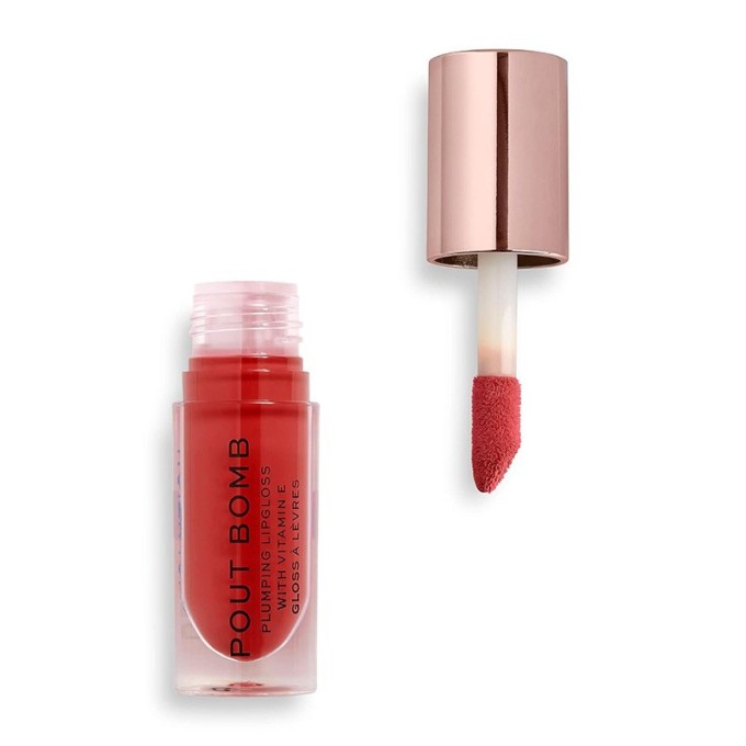 Makeup Revolution Pout Bomb Plumping Lip Gloss - lūpų blizgesys, 4.6 ml - Juicy Red