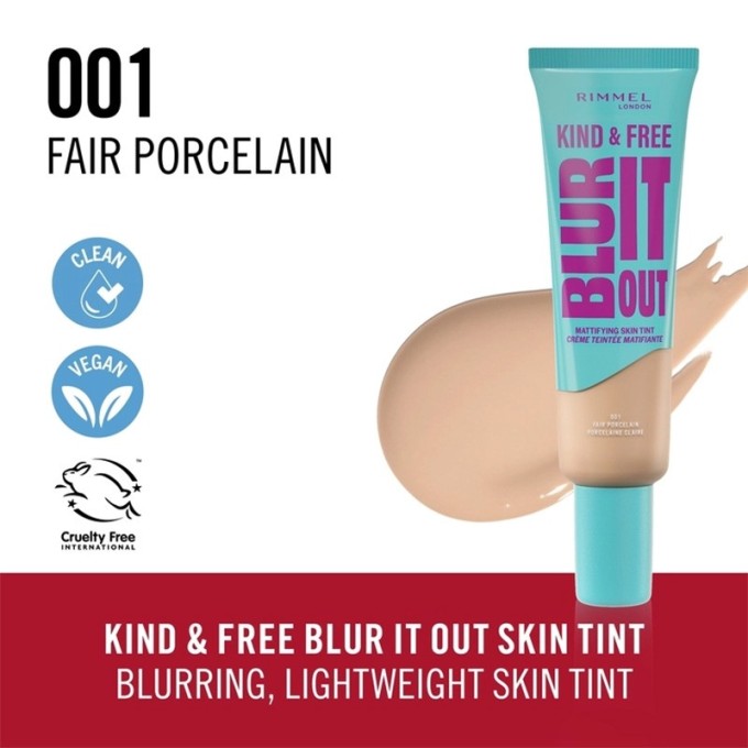 Rimmel Kind & Free Blur It Out Mattifying Skin Tint - matinis makiažas mišriai ir riebiai odai, 30