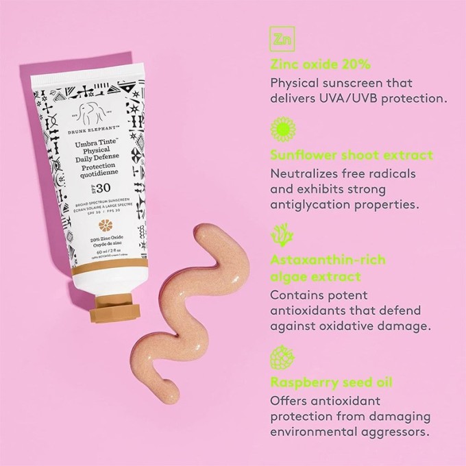 Drunk Elephant Umbra Tinte Physical Daily Defense SPF 30 - tonuotas odos kremas įdegiui, 60 ml