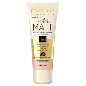 Eveline Cosmetics Satin Matt Mattifying & Covering Foundation 4in1 - makiažo pagrindas su matiniu
