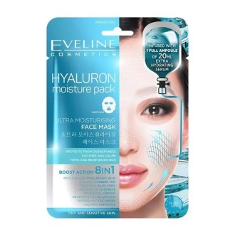 Eveline Cosmetics Hyaluron Moisture Pack Ultra Moisturising Face Mask - lakštinė kaukė visų tipų