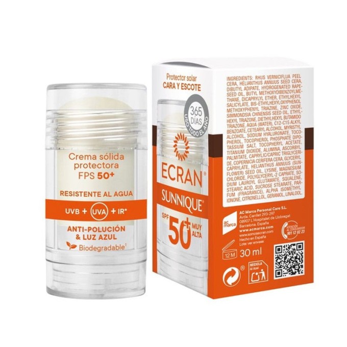 Ecran Sunnique Face And Neckline Stick SPF 50+ - pieštukas apsaugai nuo saulės, 30 ml