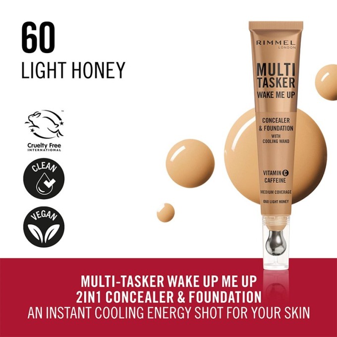 Rimmel Multi Tasker Wake Me Up Concealer & Foundation - makiažo pagrindas ir maskuoklis, 20 ml -